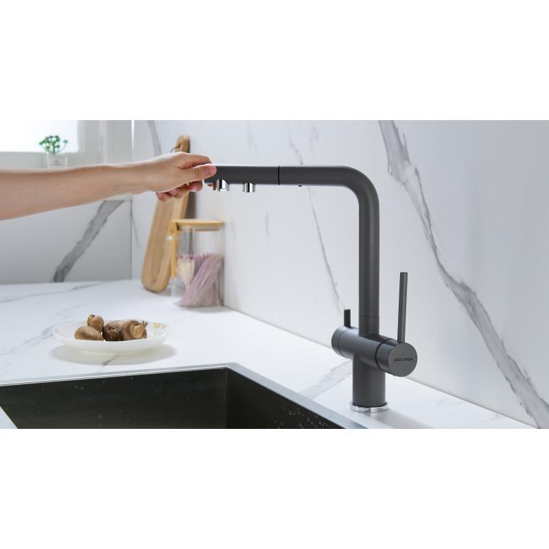 Смеситель для кухни Paulmark Serpentine Se213222-GRM Серый металлик
