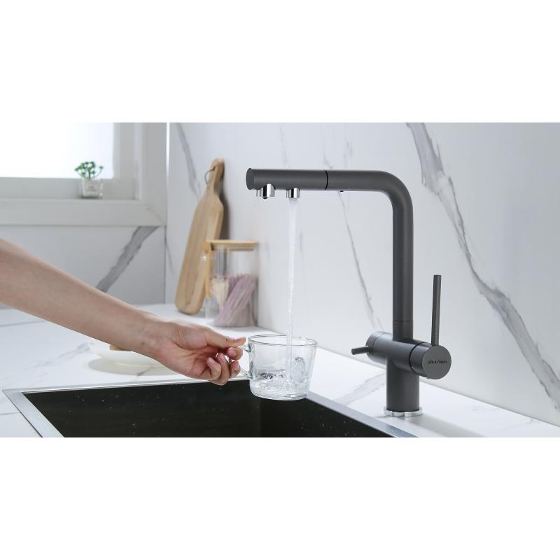 Смеситель для кухни Paulmark Serpentine Se213222-GRM Серый металлик