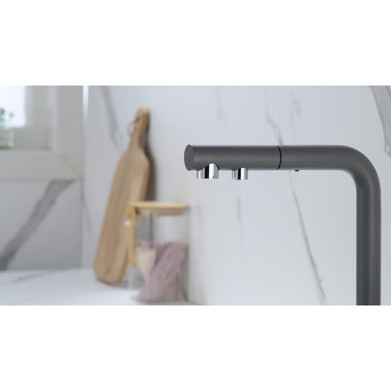 Смеситель для кухни Paulmark Serpentine Se213222-GRM Серый металлик