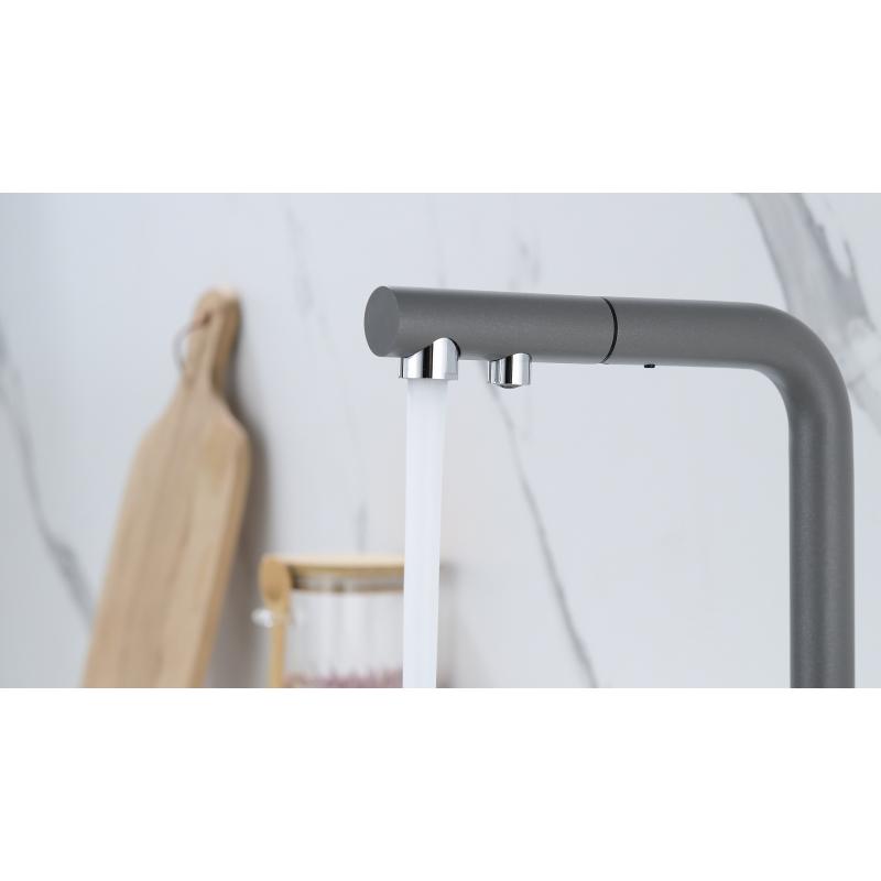 Смеситель для кухни Paulmark Serpentine Se213222-GRM Серый металлик