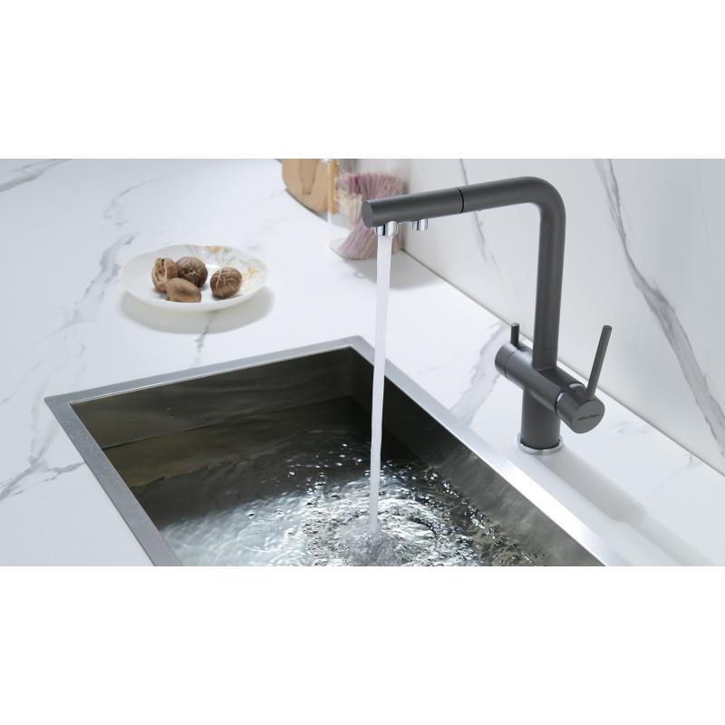 Смеситель для кухни Paulmark Serpentine Se213222-GRM Серый металлик