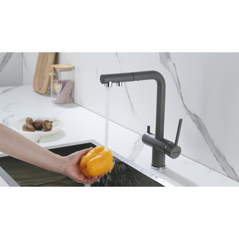 Смеситель для кухни Paulmark Serpentine Se213222-GRM Серый металлик