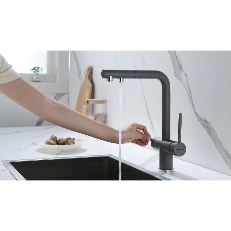 Смеситель для кухни Paulmark Serpentine Se213222-GRM Серый металлик