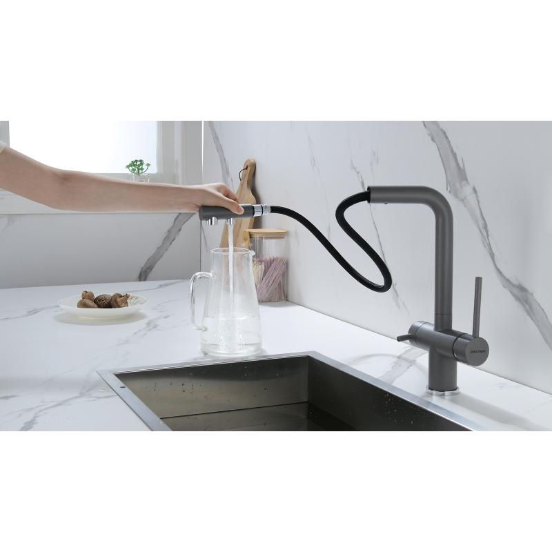 Смеситель для кухни Paulmark Serpentine Se213222-GRM Серый металлик