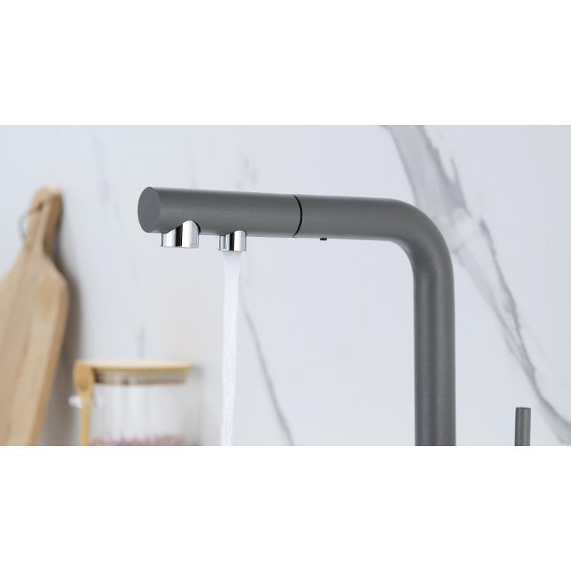 Смеситель для кухни Paulmark Serpentine Se213222-GRM Серый металлик