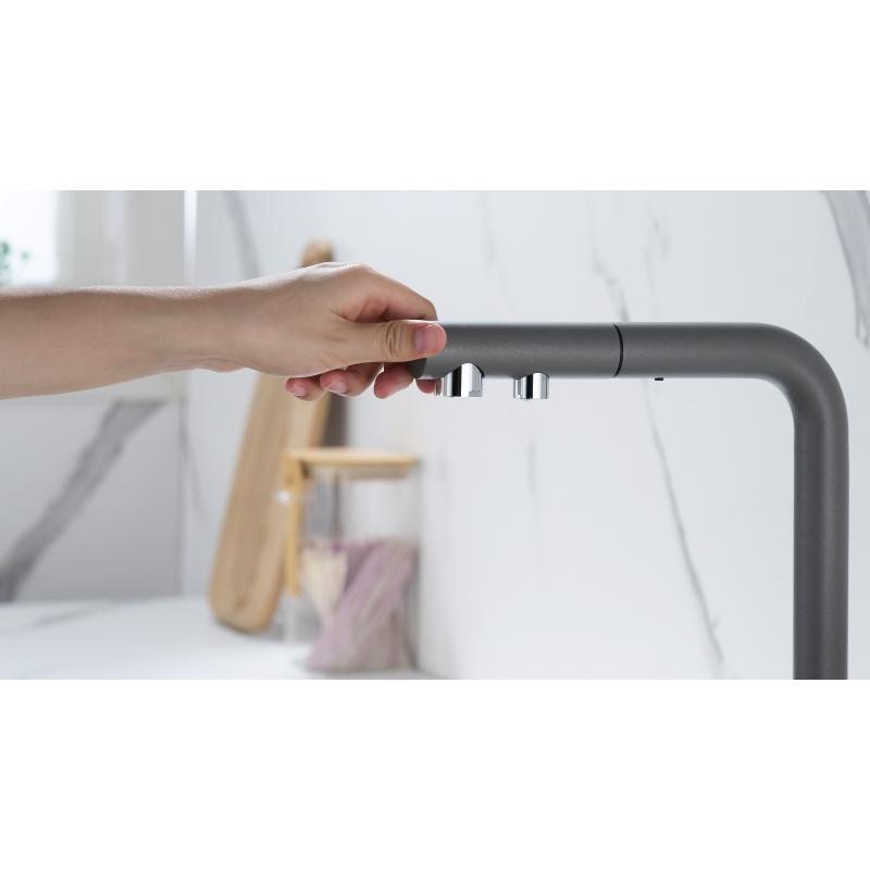 Смеситель для кухни Paulmark Serpentine Se213222-GRM Серый металлик