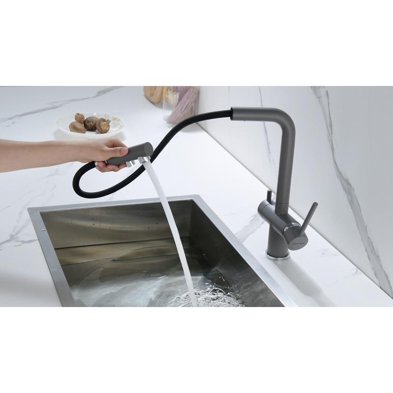 Смеситель для кухни Paulmark Serpentine Se213222-GRM Серый металлик