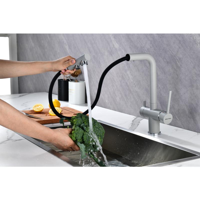 Смеситель для кухни Paulmark Serpentine Se213222-GRS Серый дым