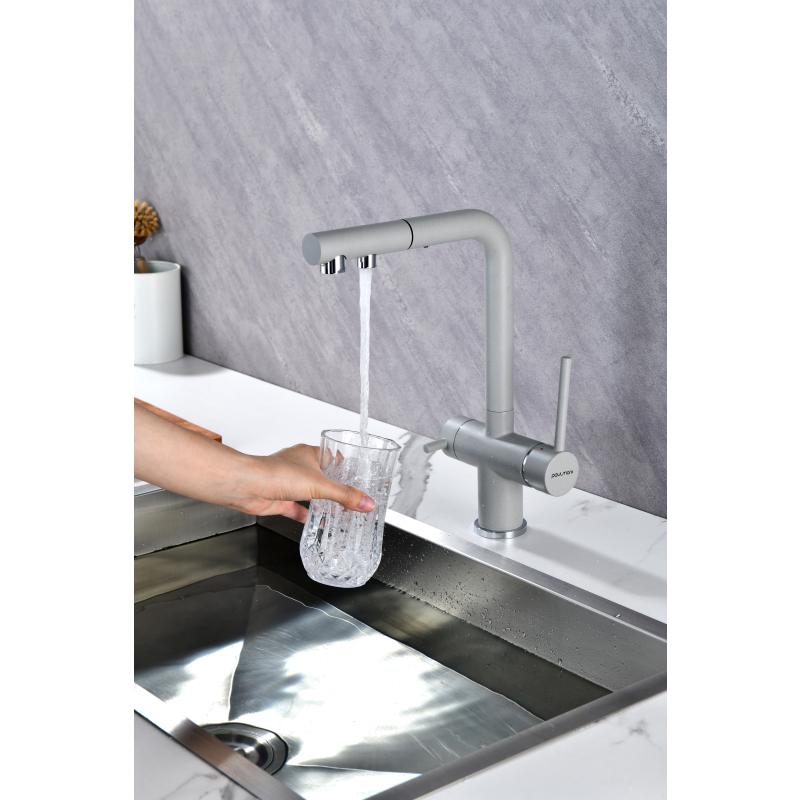 Смеситель для кухни Paulmark Serpentine Se213222-GRS Серый дым