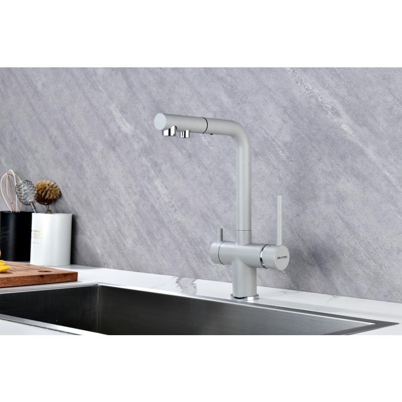 Смеситель для кухни Paulmark Serpentine Se213222-GRS Серый дым