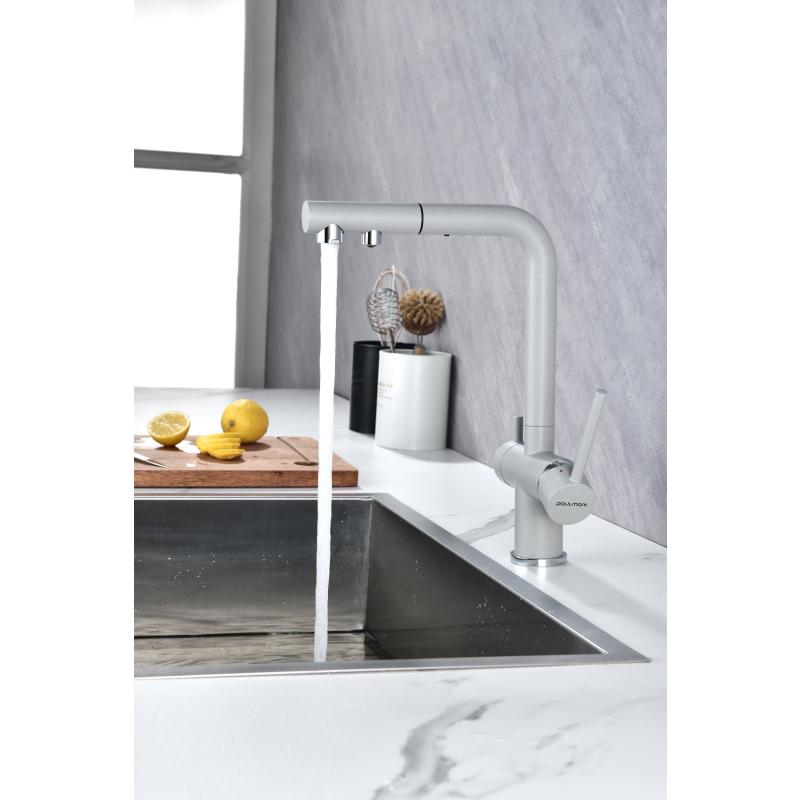 Смеситель для кухни Paulmark Serpentine Se213222-GRS Серый дым