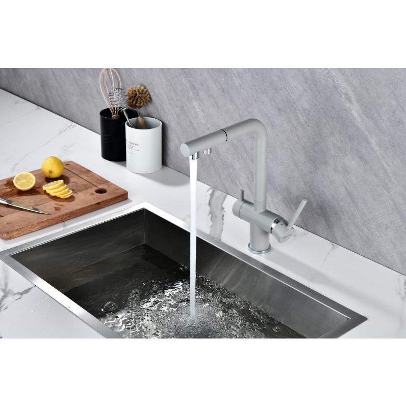 Смеситель для кухни Paulmark Serpentine Se213222-GRS Серый дым