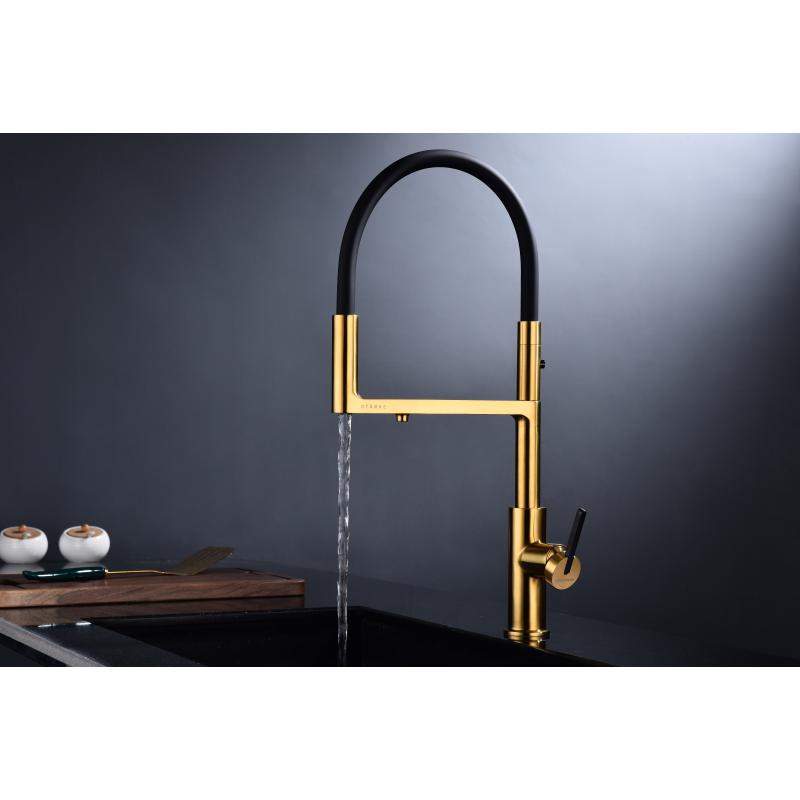 Смеситель для кухни Paulmark Tornado To213402-BG Брашированное золото