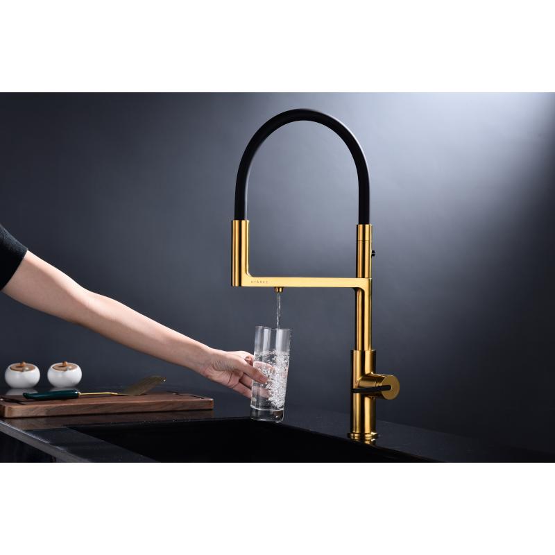 Смеситель для кухни Paulmark Tornado To213402-BG Брашированное золото