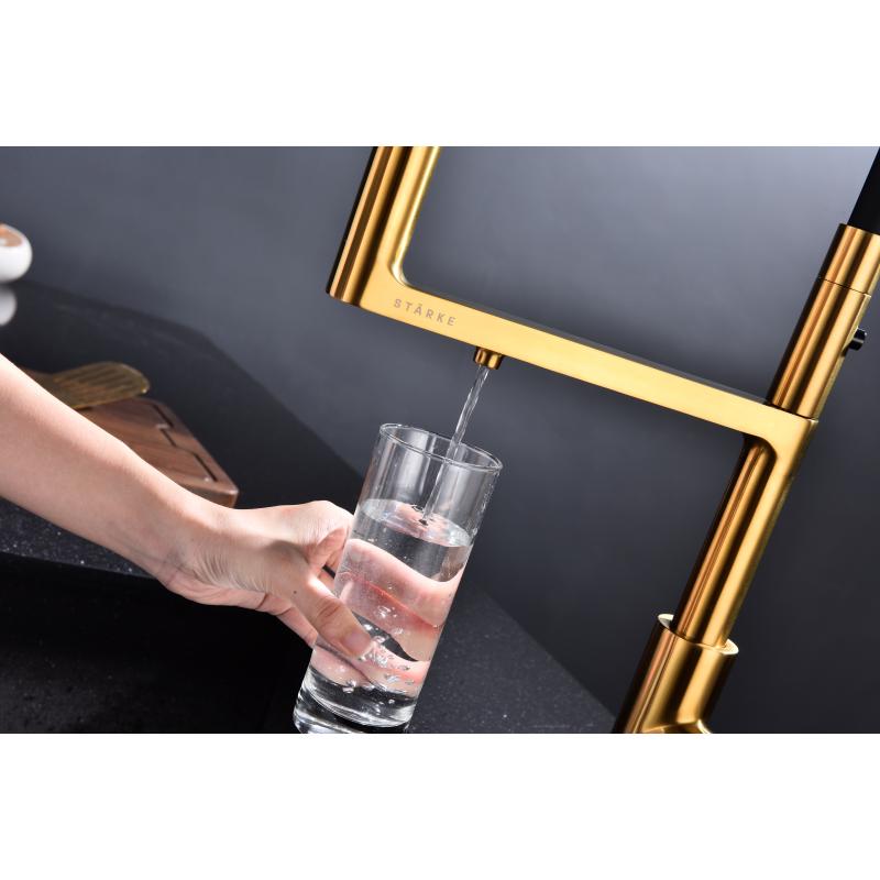 Смеситель для кухни Paulmark Tornado To213402-BG Брашированное золото