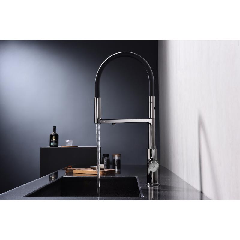 Смеситель для кухни Paulmark Tornado To213402-GB Черный глянцевый