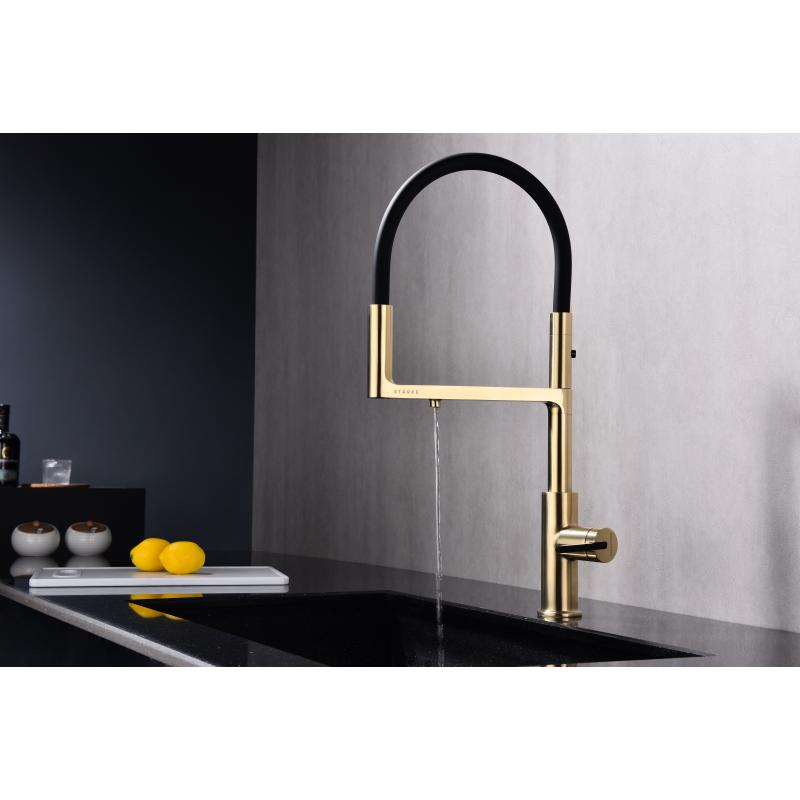 Смеситель для кухни Paulmark Tornado To213402-SBG Светлое брашированное золото