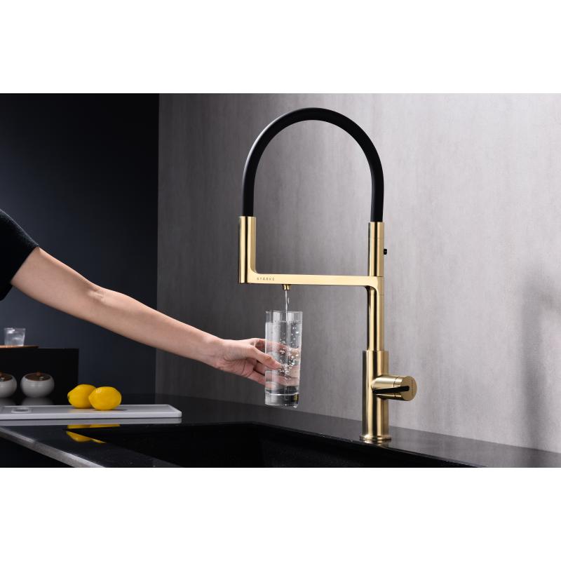 Смеситель для кухни Paulmark Tornado To213402-SBG Светлое брашированное золото