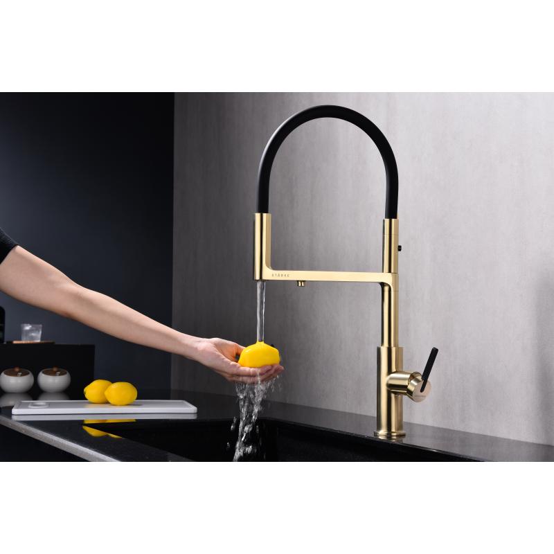 Смеситель для кухни Paulmark Tornado To213402-SBG Светлое брашированное золото