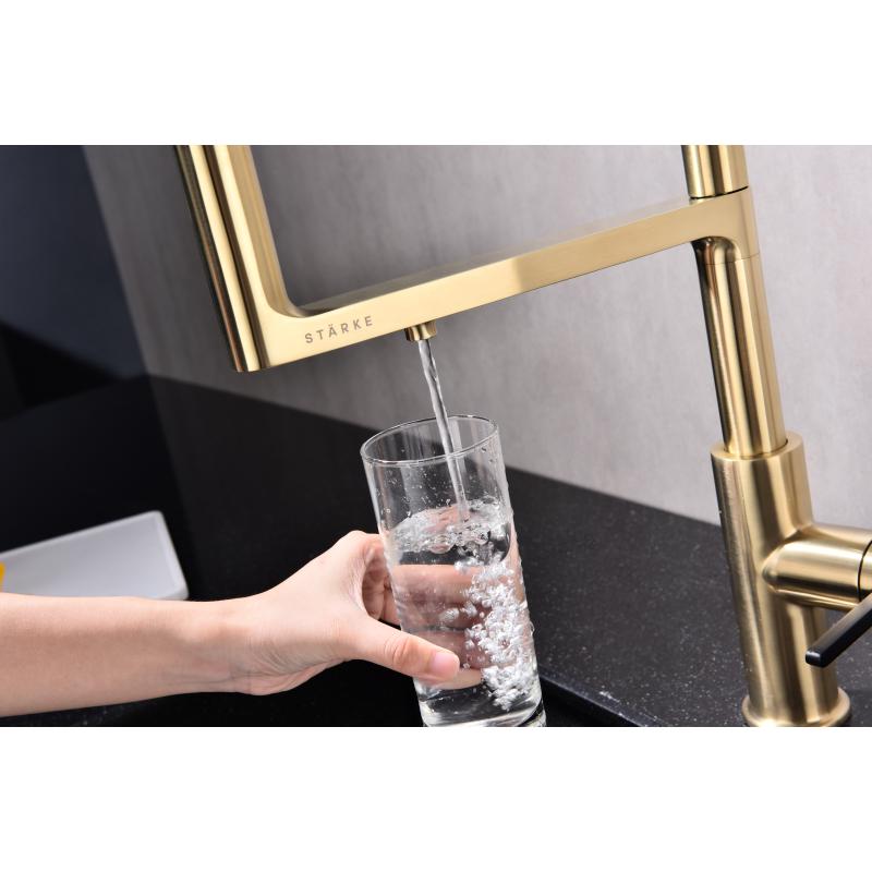 Смеситель для кухни Paulmark Tornado To213402-SBG Светлое брашированное золото