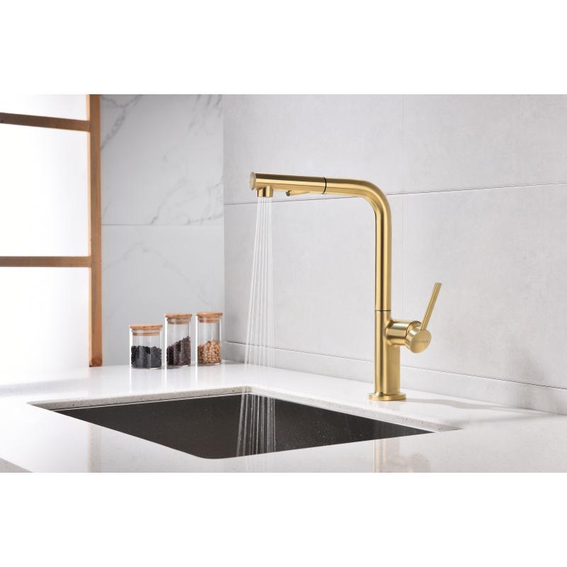 Смеситель для кухни Paulmark Neo Ne214419-SBG Светлое брашированное золото