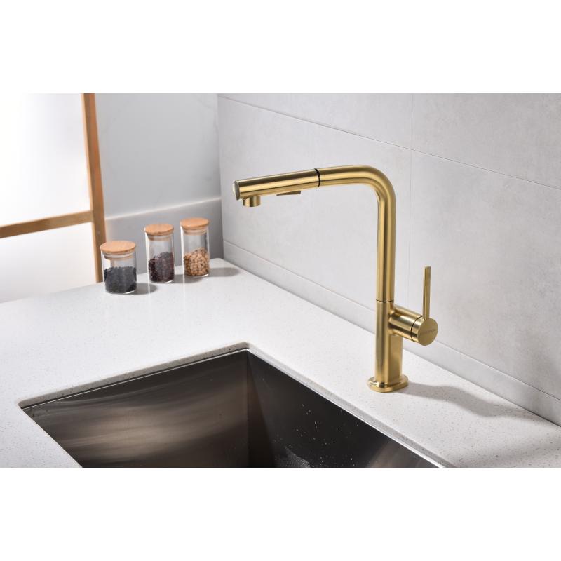 Смеситель для кухни Paulmark Neo Ne214419-SBG Светлое брашированное золото