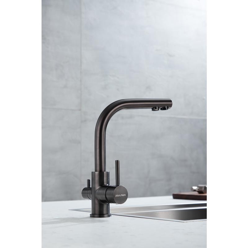 Смеситель для кухни Paulmark Essen Es213011-GM Вороненая сталь