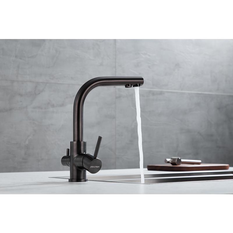 Смеситель для кухни Paulmark Essen Es213011-GM Вороненая сталь