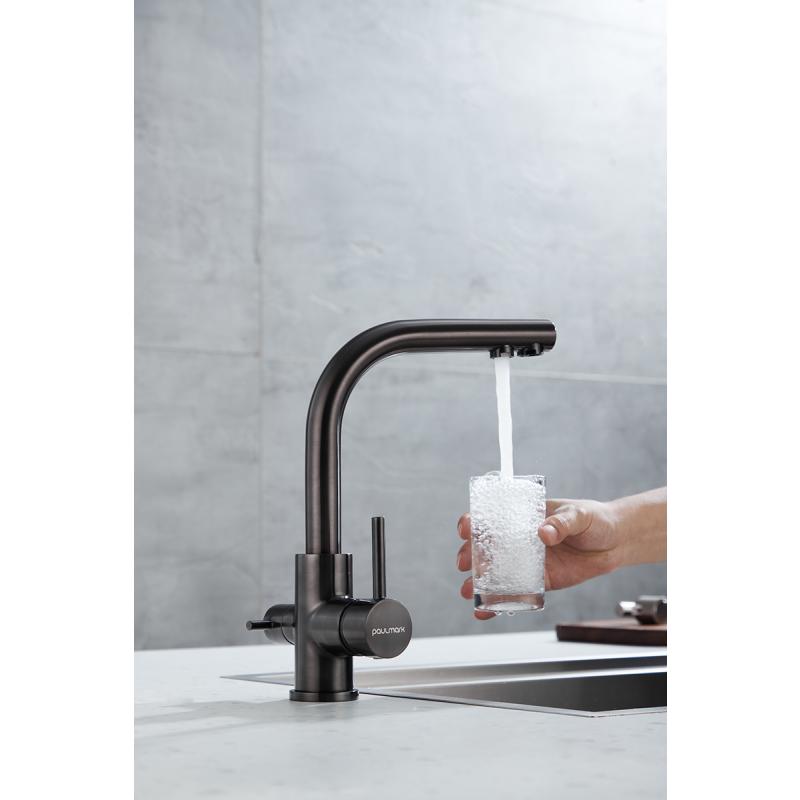 Смеситель для кухни Paulmark Essen Es213011-GM Вороненая сталь