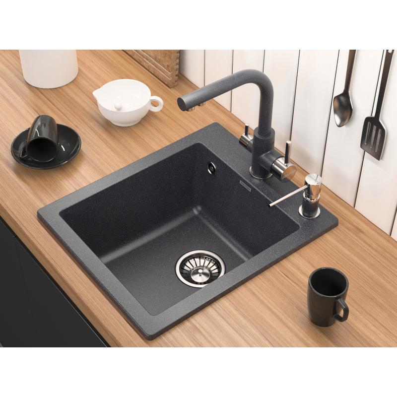 Смеситель для кухни Paulmark Essen Es213011-BLMCR Черный металлик Хром