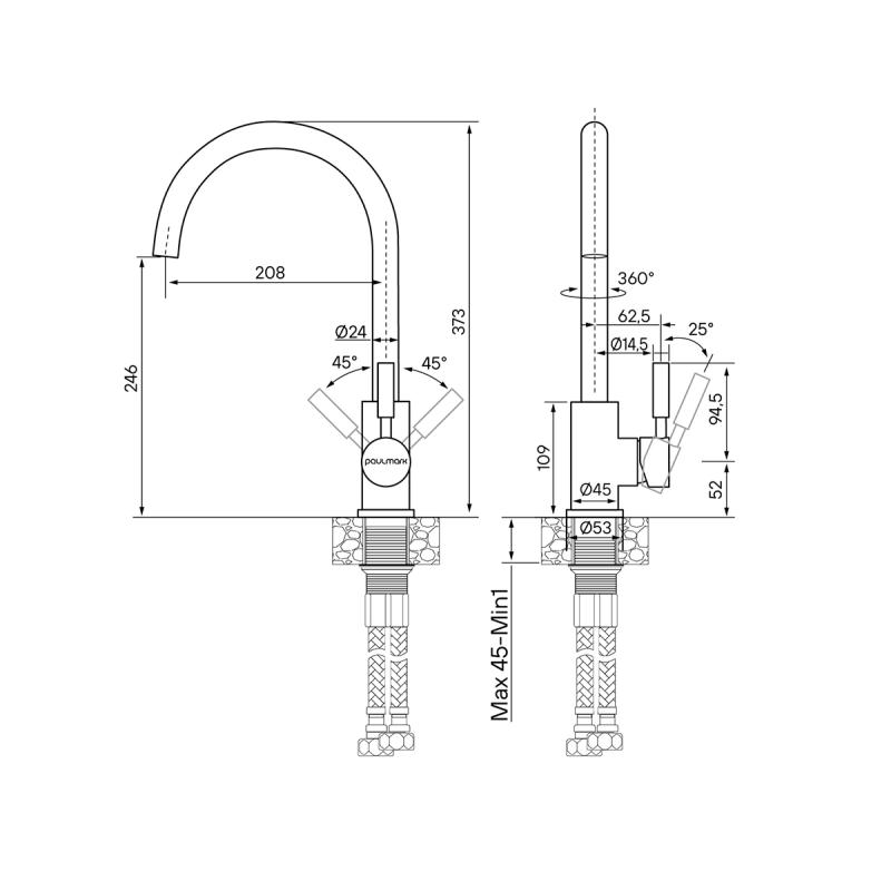 Смеситель для кухни Paulmark Holstein Ho212063-GRS Серый дым
