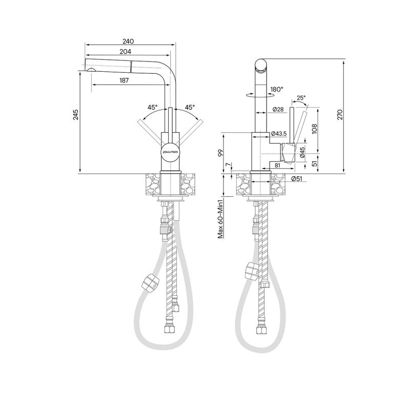 Смеситель для кухни Paulmark Kassel Ka214311-308 Черный Хром