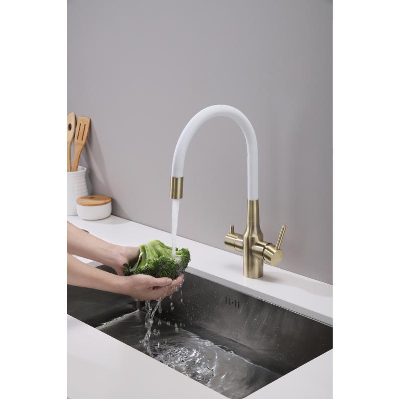 Смеситель для кухни Paulmark Salix Sa213419-BRw Бронза Белый