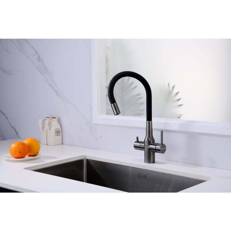 Смеситель для кухни Paulmark Salix Sa213419-GM Вороненая сталь