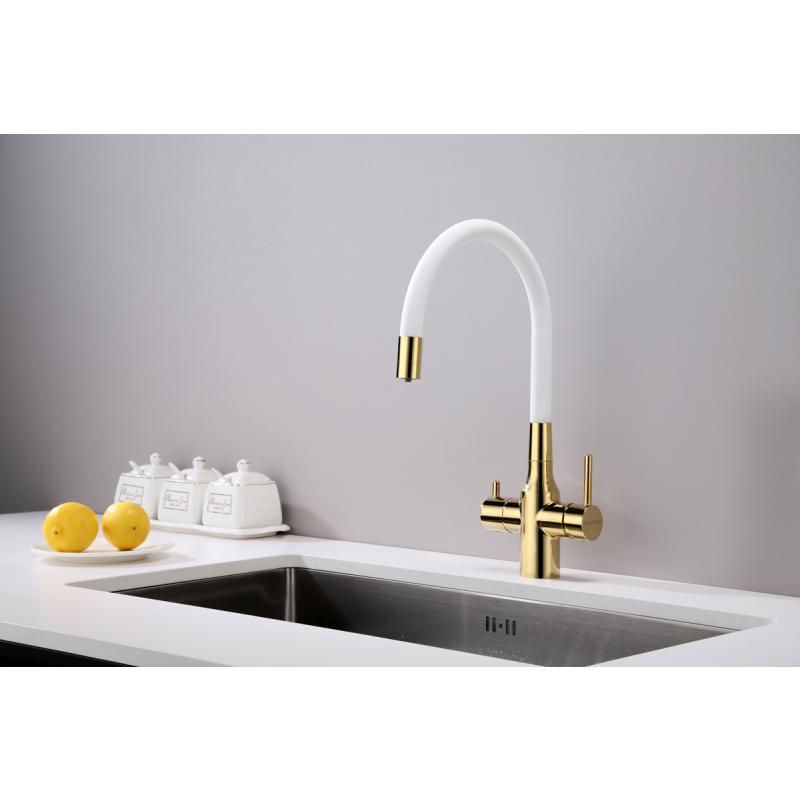 Смеситель для кухни Paulmark Salix Sa213419-Gw Золото Белый