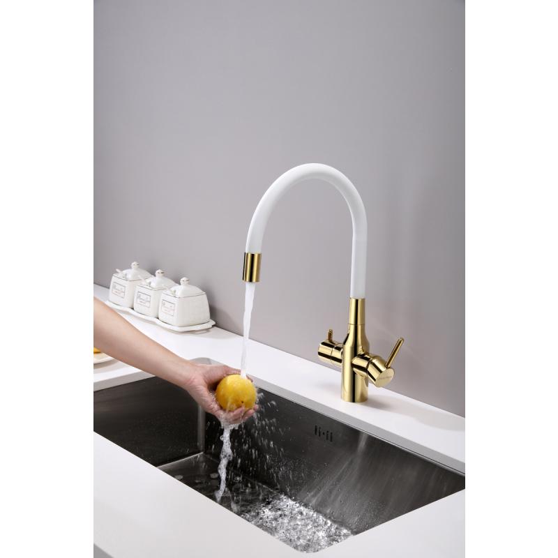 Смеситель для кухни Paulmark Salix Sa213419-Gw Золото Белый