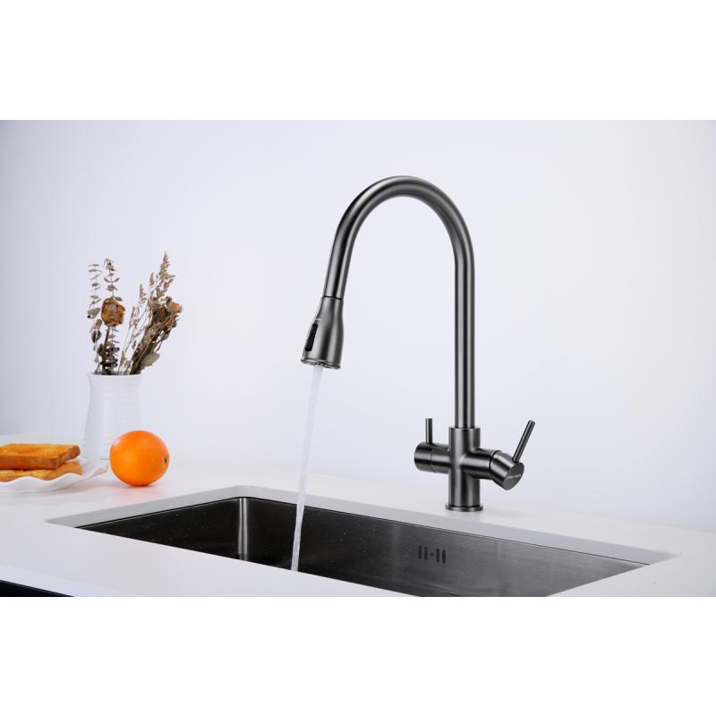 Смеситель для кухни Paulmark Lange La214212-GM Вороненая сталь