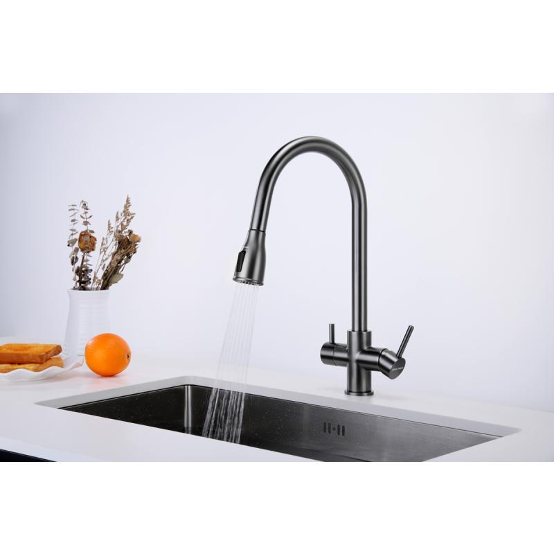 Смеситель для кухни Paulmark Lange La214212-GM Вороненая сталь