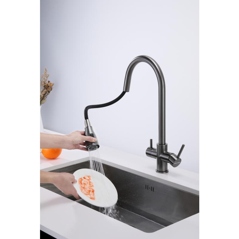 Смеситель для кухни Paulmark Lange La214212-GM Вороненая сталь