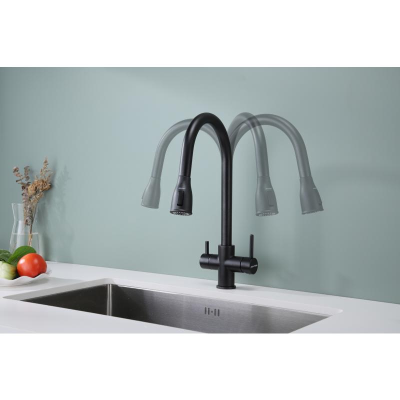 Смеситель для кухни Paulmark Lange La214212-418 Черный металлик