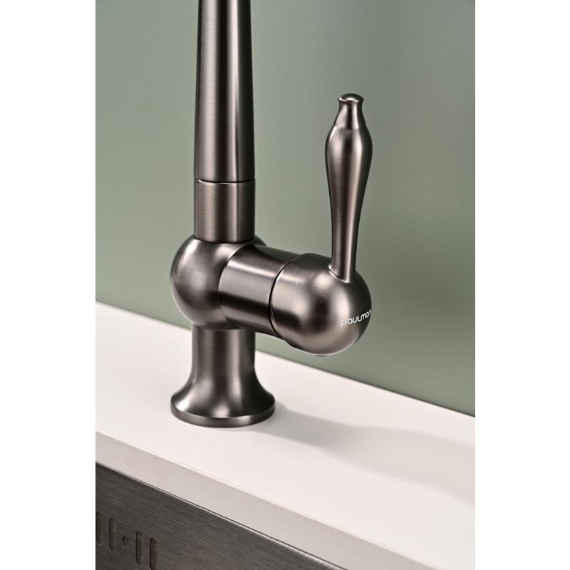 Смеситель для кухни Paulmark Retro Re213226-GM Вороненая сталь