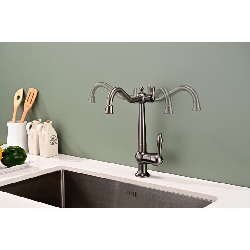 Смеситель для кухни Paulmark Retro Re213226-GM Вороненая сталь