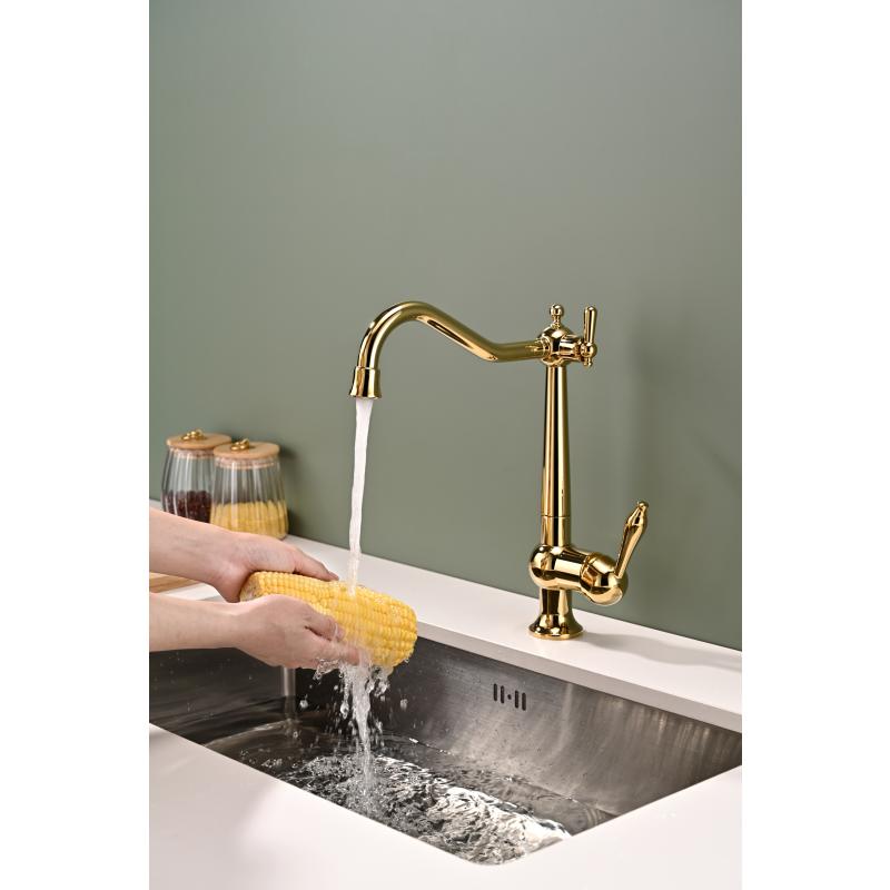 Смеситель для кухни Paulmark Retro Re213226-G Золото