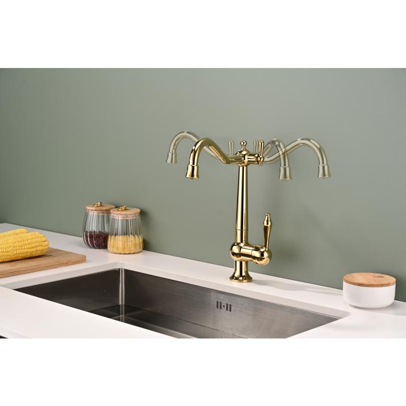 Смеситель для кухни Paulmark Retro Re213226-G Золото