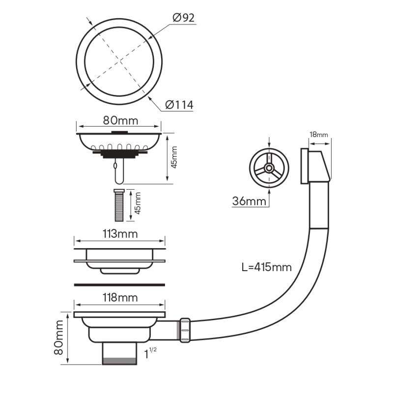 Арматура для одночашевых кухонных моек Paulmark Слив PM6022-BG с круглым переливом, брашированное золото