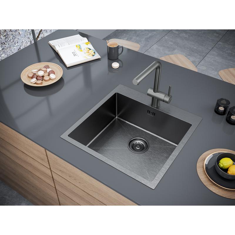 Кухонная мойка Paulmark Kroner 51 PM215151-GM Вороненая сталь