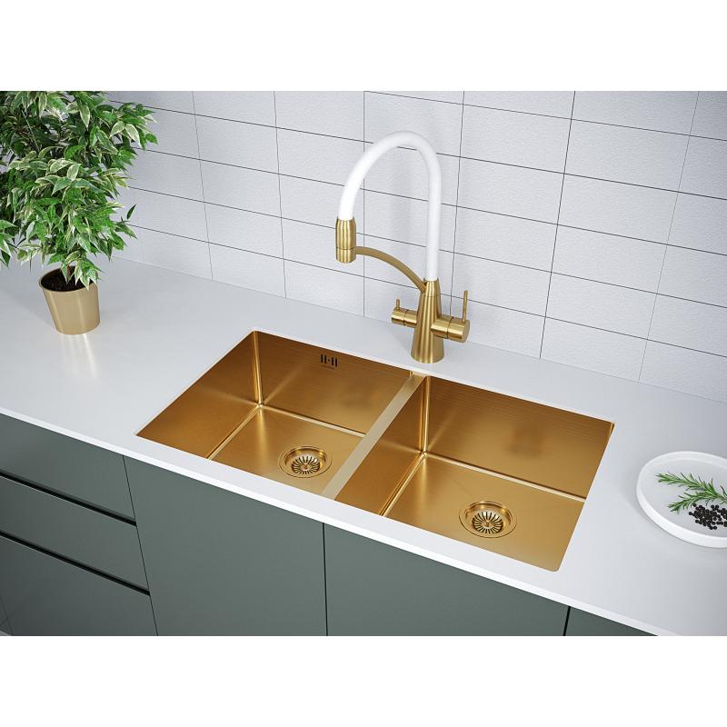Кухонная мойка Paulmark Twin 78 PM237844-BG Брашированное золото