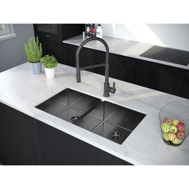 Кухонная мойка Paulmark Twin 78 PM237844-GM Вороненая сталь