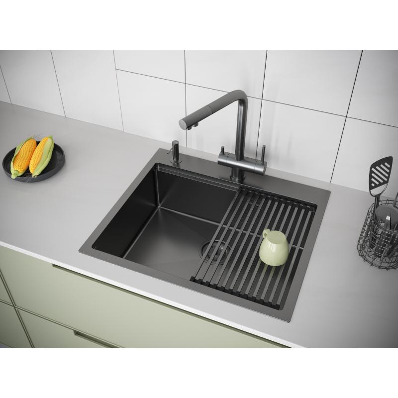 Кухонная мойка Paulmark Brim-Pro 59 PM705951-GM Вороненая сталь