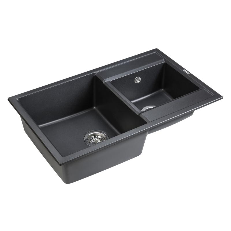 Мойка кухонная Paulmark Tandem 80/1.5 PM238250-BLM из искусственного камня, черный металлик